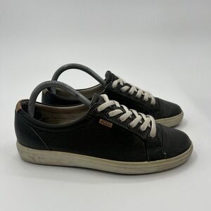 Ecco Soft 7 Shoes Womens 40 US 9 Black Leather Low Lace Casual Sneakers
